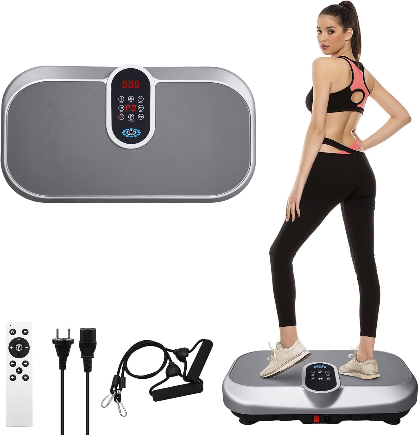 4D Vibrasiya Platforması – Ev üçün İdman Trenajoru, Bluetooth, İstilik Funksiyası və Müqavimət Kəmərləri ilə